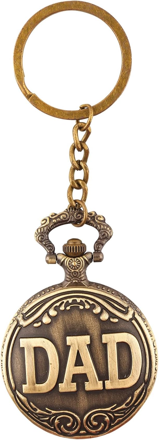 Metal White Round Dial Dad Embossing Analogue Antique Pocket Watch Keychain