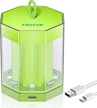 Dlypow 8 Bay AA AAA Battery Charger with Storage Dust Cover, USB-C High-Speed Charging, Independent Slot for Ni-MH Ni-CD AA AAA Rechargeable Batteries, Cable Included