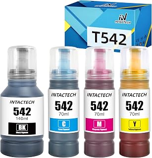 542 T542 Compatible Ink Bottles Replacement for Epson T542 Work for ET-5800 ET-5850 ET-5880 ET-16600 ET-16650 Printer (1x140ml Black,1x70ml Cyan/Magenta/Yellow, 4-Pack)