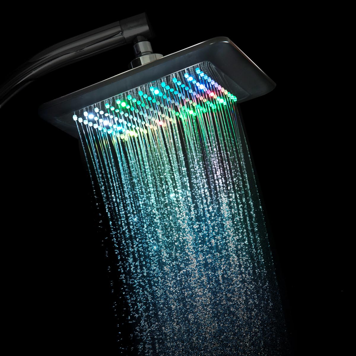 Cabezal de ducha LED alto cuadrado negro y cromo