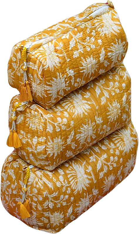 Necessaires INDACORIFY de algodão com estampa floral, zíper e impressão artesanal, 3 unidades, Pattern- 24