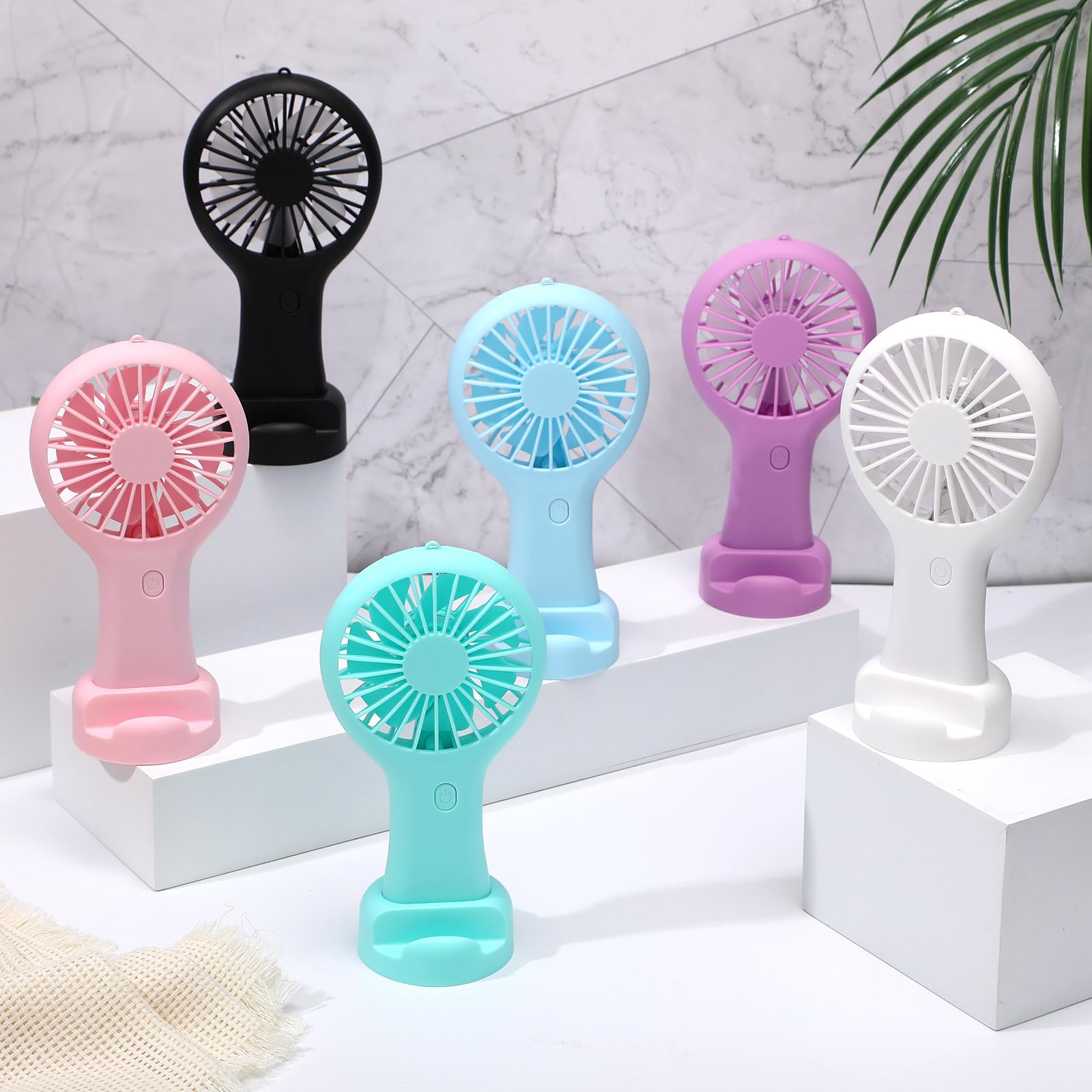 Woanger Mini potente ventilador de mano a granel de 3 velocidades recargable por USB, pequeño ventilador de escritorio, regalo de verano para bodas, playa, al aire libre, pestañas para mujeres (blanco