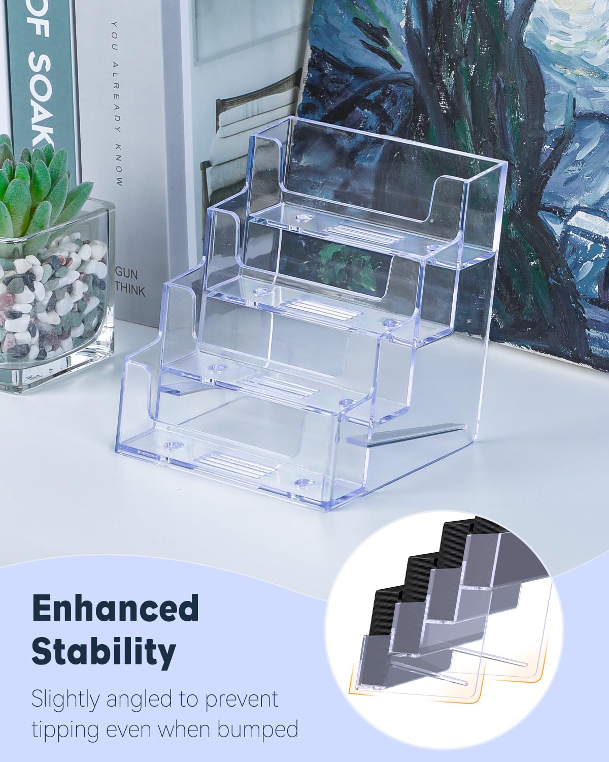 Uniclife 2 Pack Acrylic Business Card Holder for Desk 4 Slots Clear Business Card Display Stand for Men & Women Desktop Business Card Organizer Card Stand for Office Home Exhibition 240 Card Capacity - Image 4