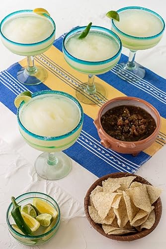 Miniatura 4 de Vasos de Margarita soplados a mano y borde de sal  Juego de 4 hermosos vasos con bordes de agua  Hecho a mano por artesanos talentosos  Capacidad