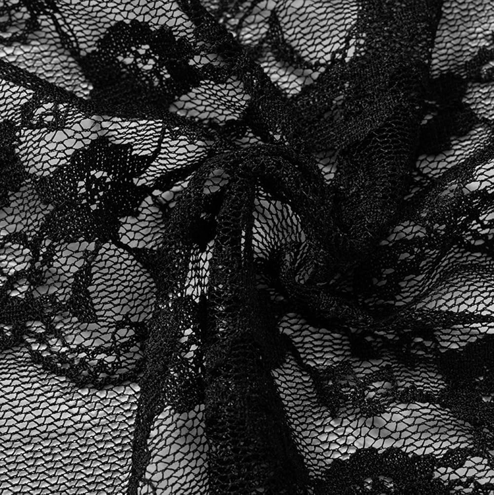 Women's Sexy High Waist Split Black Floral Lace Print Sheer Mesh Midi Skirt Pleated Asymmetrical Cut Out Maxi Skirt for Party - Image 6