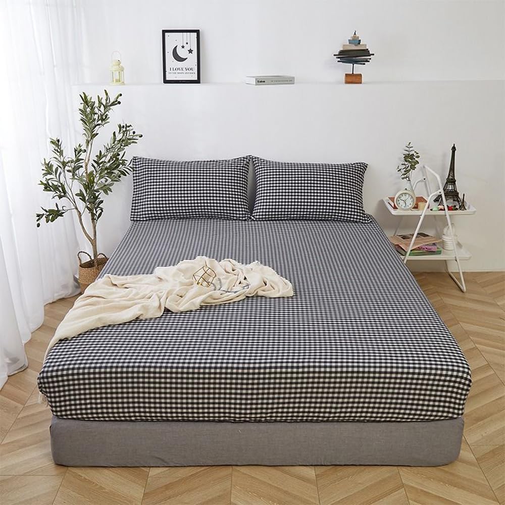 Wellboo Black and White Plaid Bed Sheets Full Buffalo Black