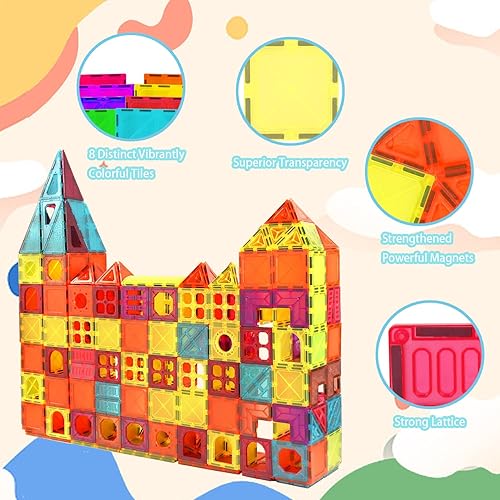 Miniatura 2 de Guteauto Juguetes magnéticos de azulejos magnéticos, 68 piezas de bloques de construcción magnéticos, juguete educativo de aprendizaje STEM para
