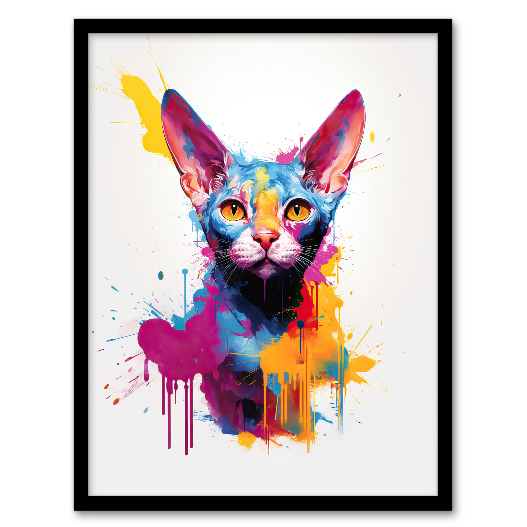Devon Rex Cat Lover Gift Pet Portrait Purple Blue Orange Wall Art Poster Print