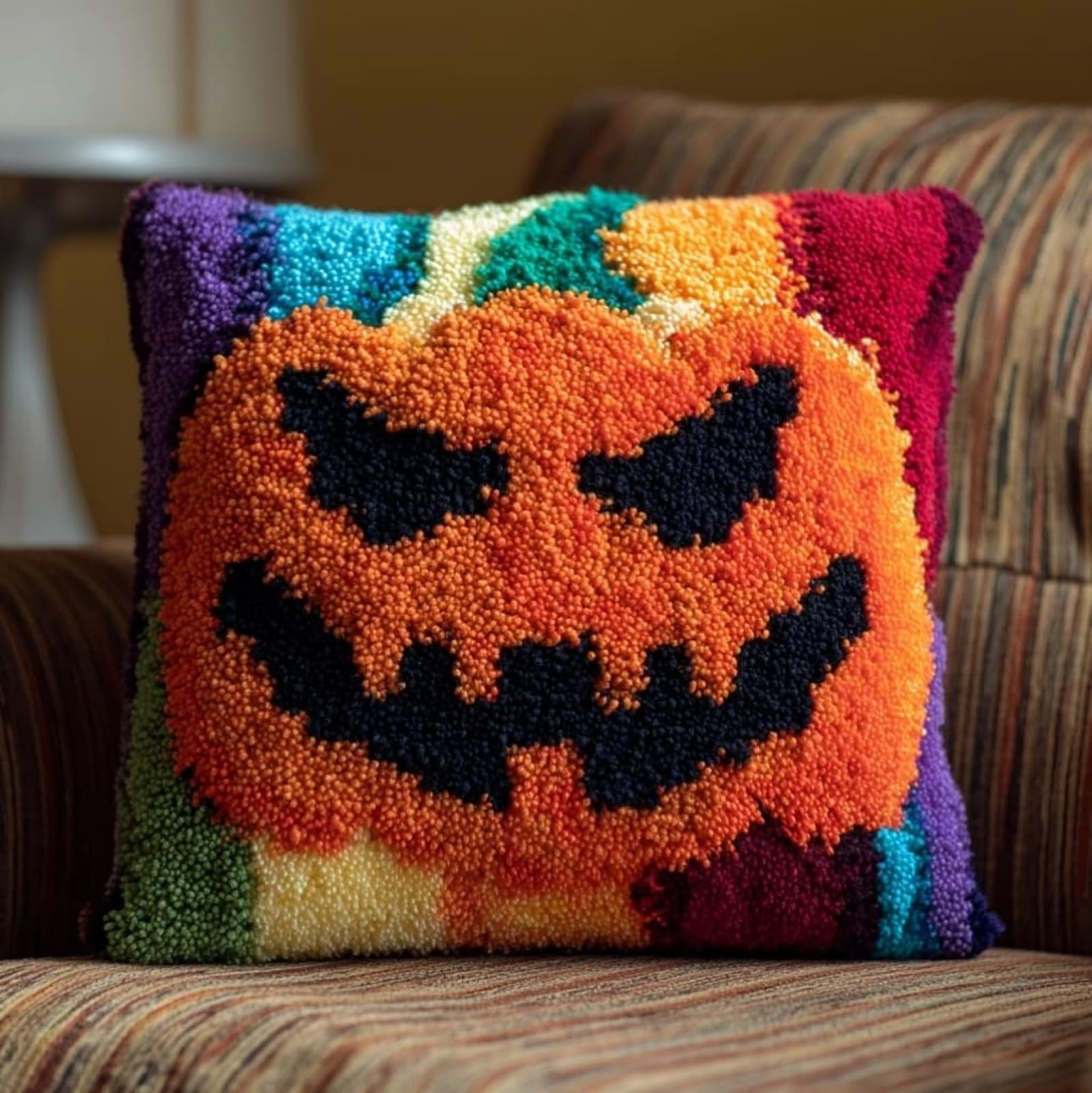 WallustrioaW 43x43cm Latch Hook Pillow Cover Kit,Pumpkin