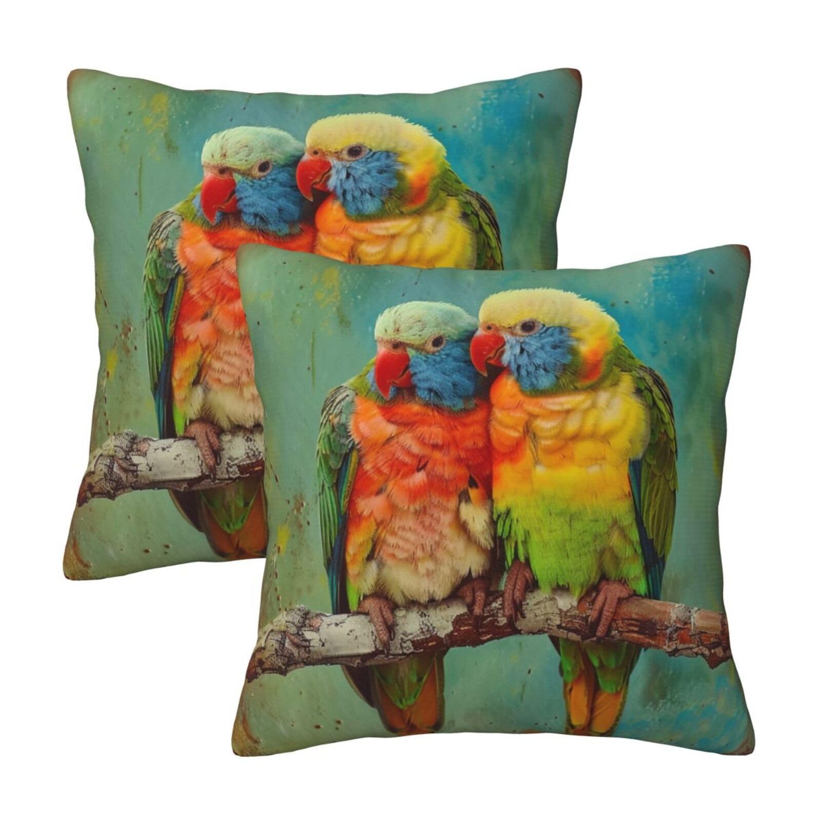 kkvhhyuo Parrot Print Pillow Covers Set of 2, Square Decorative Cushion Covers with Hidden Zipper, Throw Pillow Cases for Living Room Sofa Bed Chair, 50x50 cm