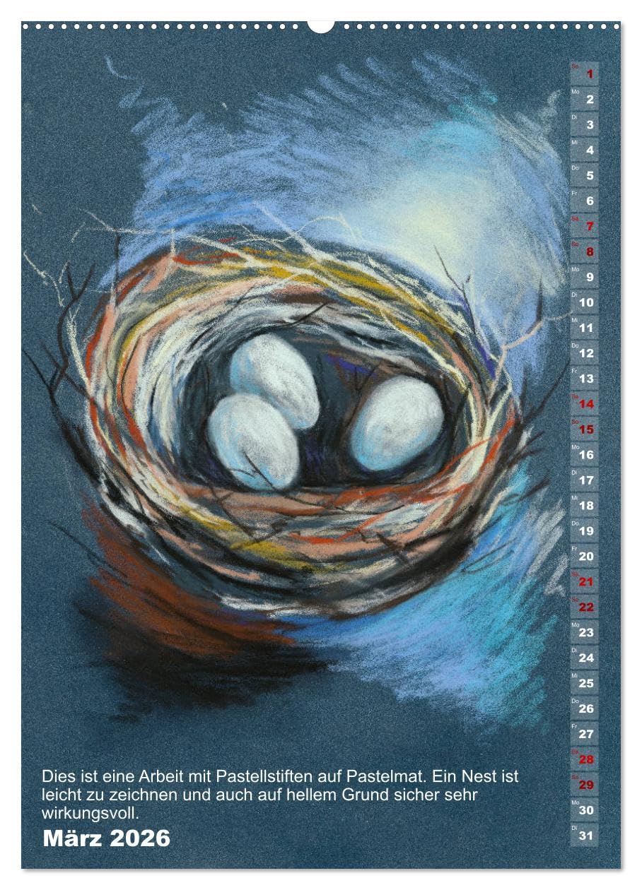 Mal mal mit Stiften (Wandkalender 2026 DIN A2 hoch), CALVENDO Monatskalender: Einfache Motive zum Nachmalen mit Stiften (CALVENDO Hobbys)