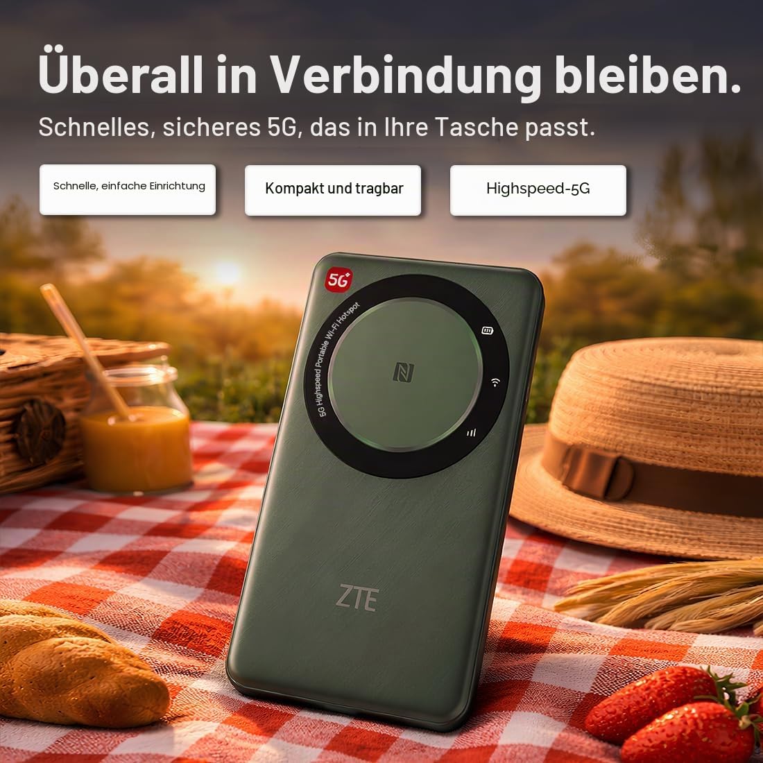 ZTE U30AIR 5G Wi-Fi Pocket Router - High-Speed 5G Konnektivität, Dual-Band Wi-Fi, nahtloses Streaming & Gaming, einfache Einrichtung, tragbar, unterstützt mehrere Geräte