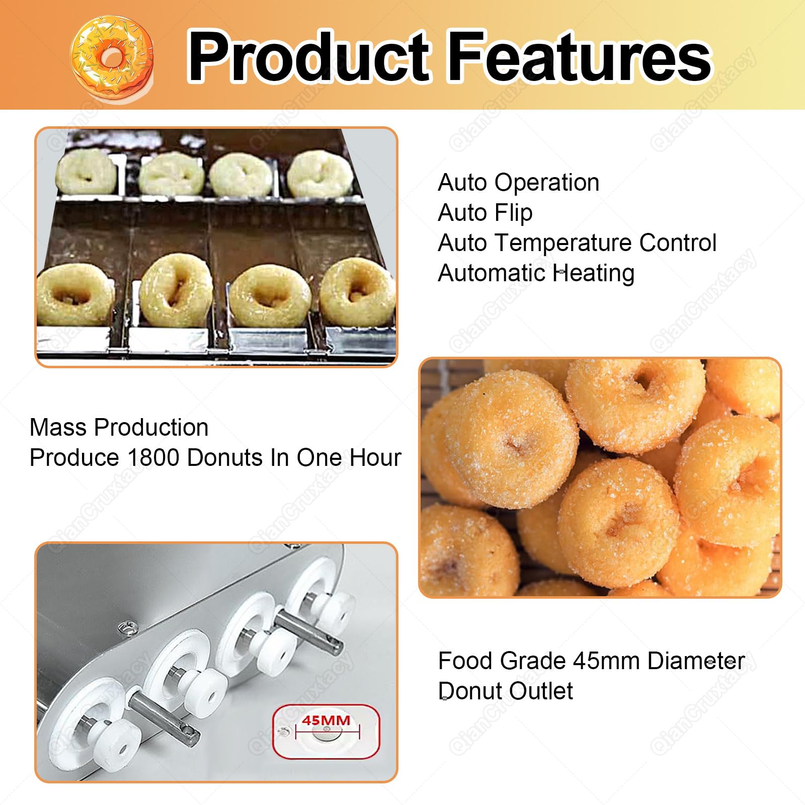 Friggitrice Automatica per Ciambelle, Macchina per Ciambelle Commerciale da 2000 W, 1800 Ciambelle/Ora, Rotazione E Conteggio Automatici,per Snack Bar, Hotel E Cucine Professionali