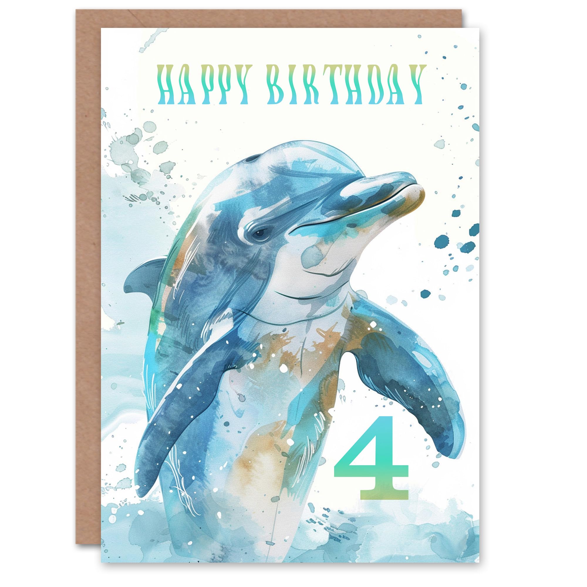 Artery8 Sea Watercolour Dolphin 4th Four Age 4 Year Old For Child Kids Birthday Card