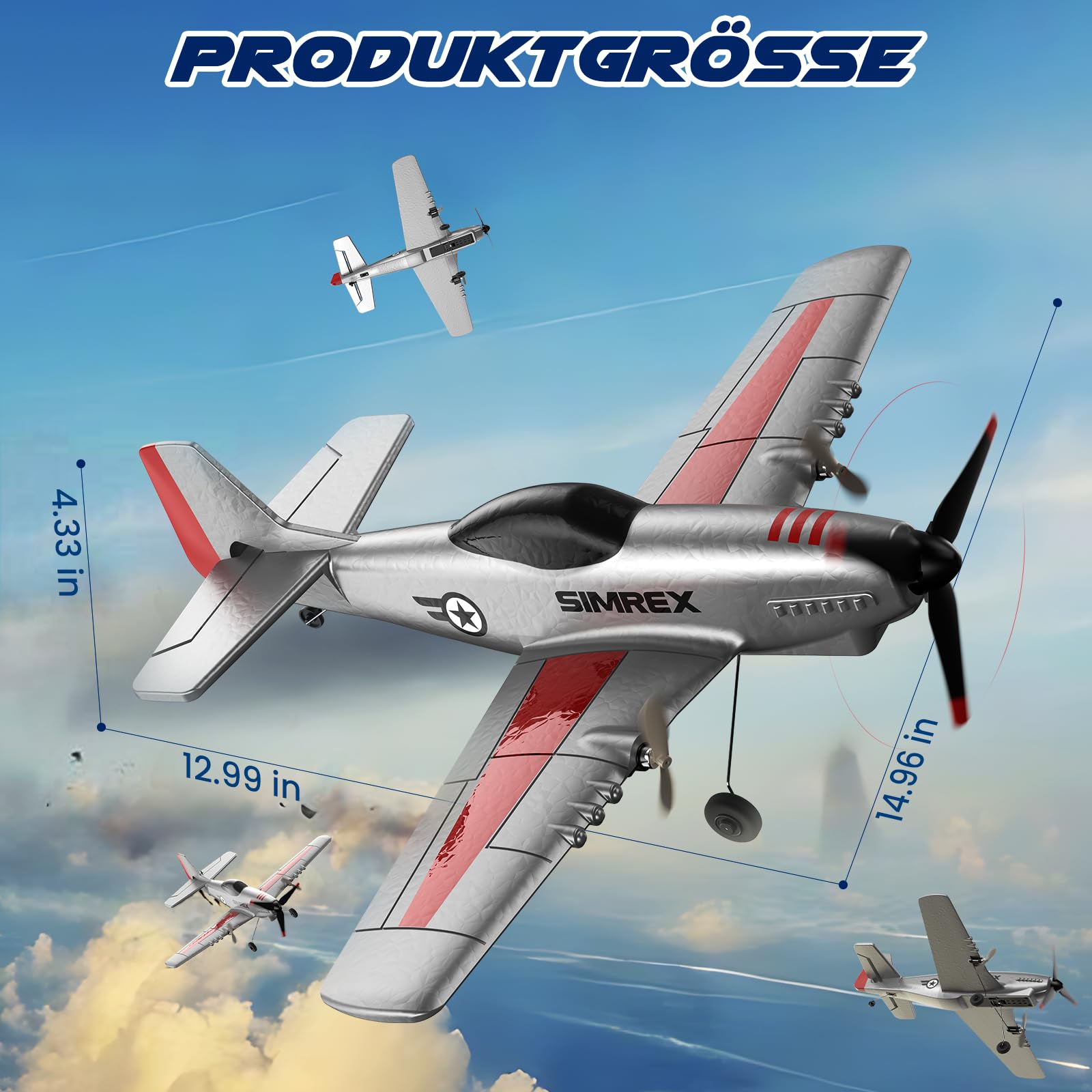 SIMREX TOY2409 RC Flugzeug, 2,4 GHz ferngesteuertes Flugzeug 6-Achsen-Gyro-Stabilisator, 3-Kanal-RTF-RC-Segelflugzeugspielzeug für Anfänger, Kinder, Erwachsen