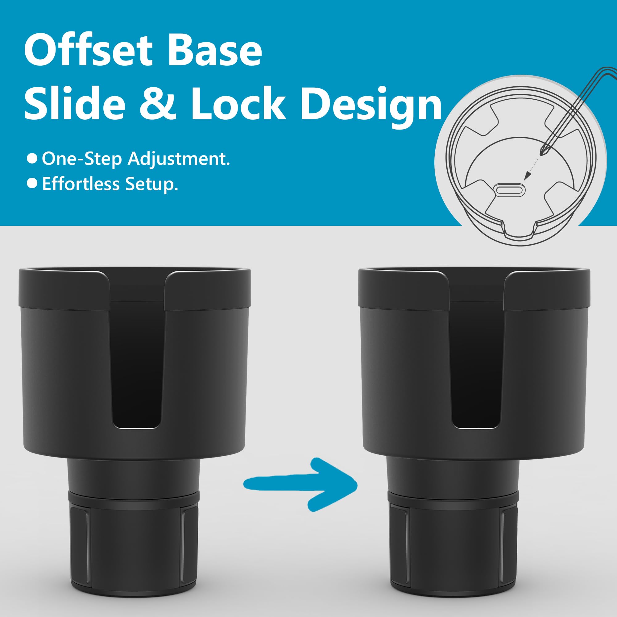 Seven Sparta Car Cup Holder Expander with Adjustable Base, Compatible with Hydro Flasks 32/40 Ounce, Compatible with Yeti Ramblers 20/26/30 Ounce, Other Bottles in 3.4"-3.8" (Black)