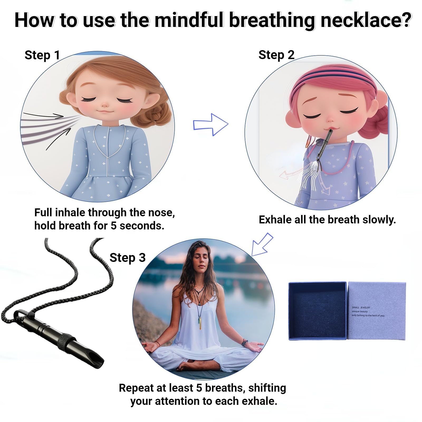 Zilynhom Collana per la respirazione, accessori per la meditazione per la consapevolezza, sollievo dall'ansia e dallo stress, calmarsi, spostare l'attenzione, rilassamento, aiuto per il sonno