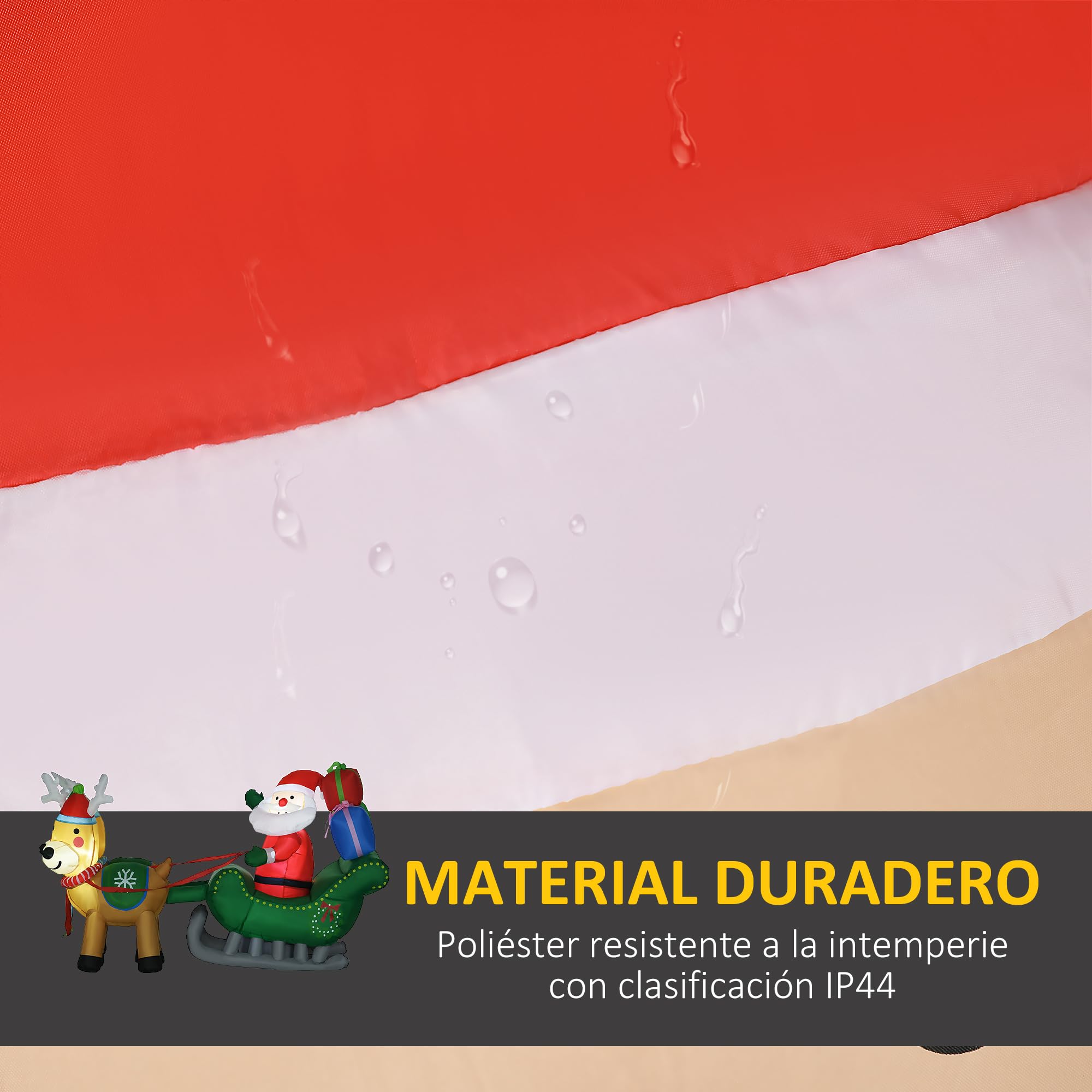 HOMCOM Decoración Inflable de Navidad Papá Noel con Trineo 210x70x125 cm | 2 Renos, Decoración Navideña, con 4 Luces LED, para Jardín Patio
