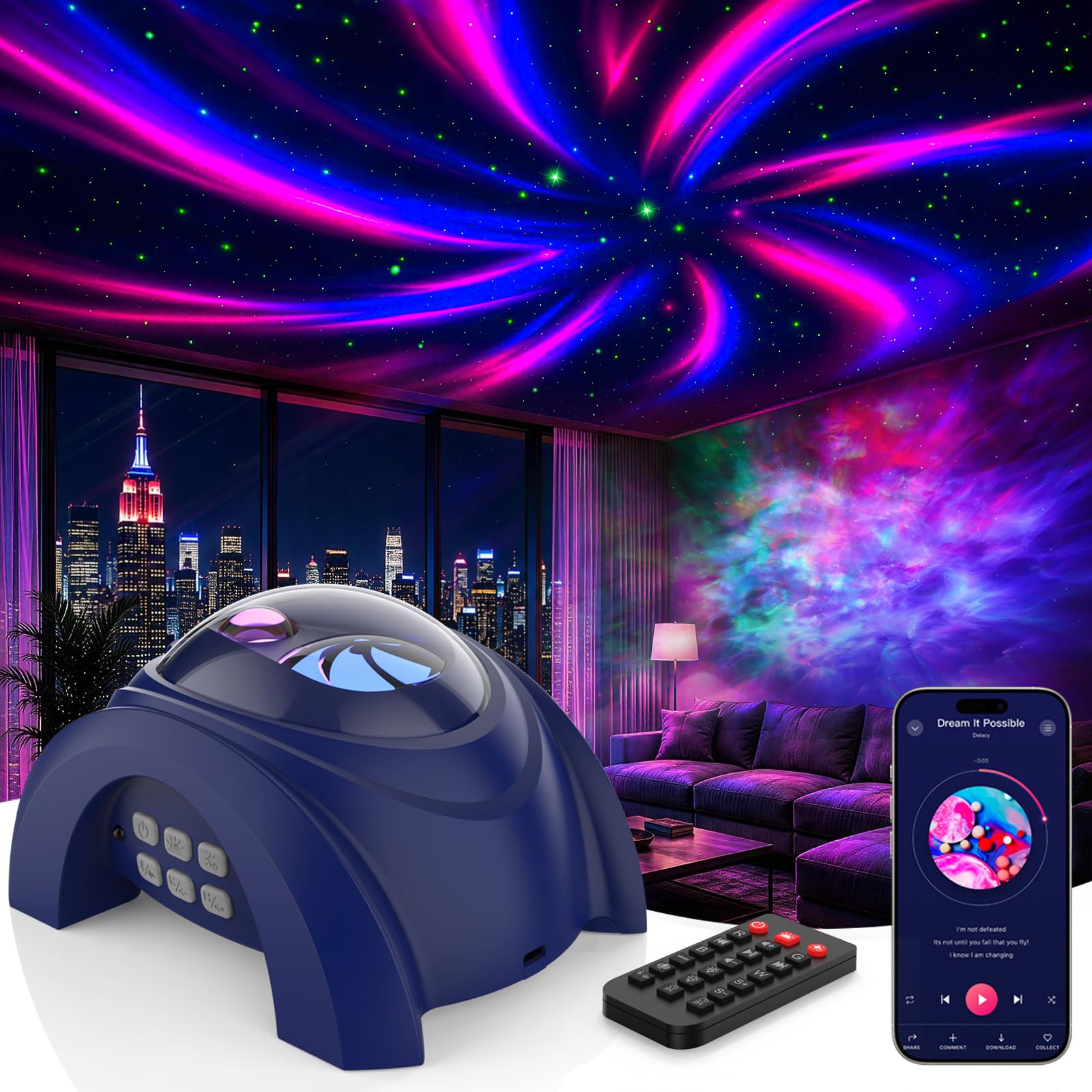 Rossetta Dual Lens Galaxy Star Aurora Projector Night Light for Bedroom