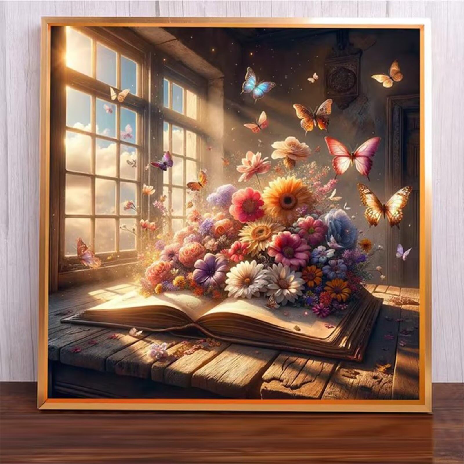 Suneve Peinture par Numéro Adulte,DIY Marguerite papillon Peinture par Numéros sur Toile Kit D'art avec Pinceau et Pigment Acrylique pour Décoration et Cadeaux avec Cadre - 70x70cm