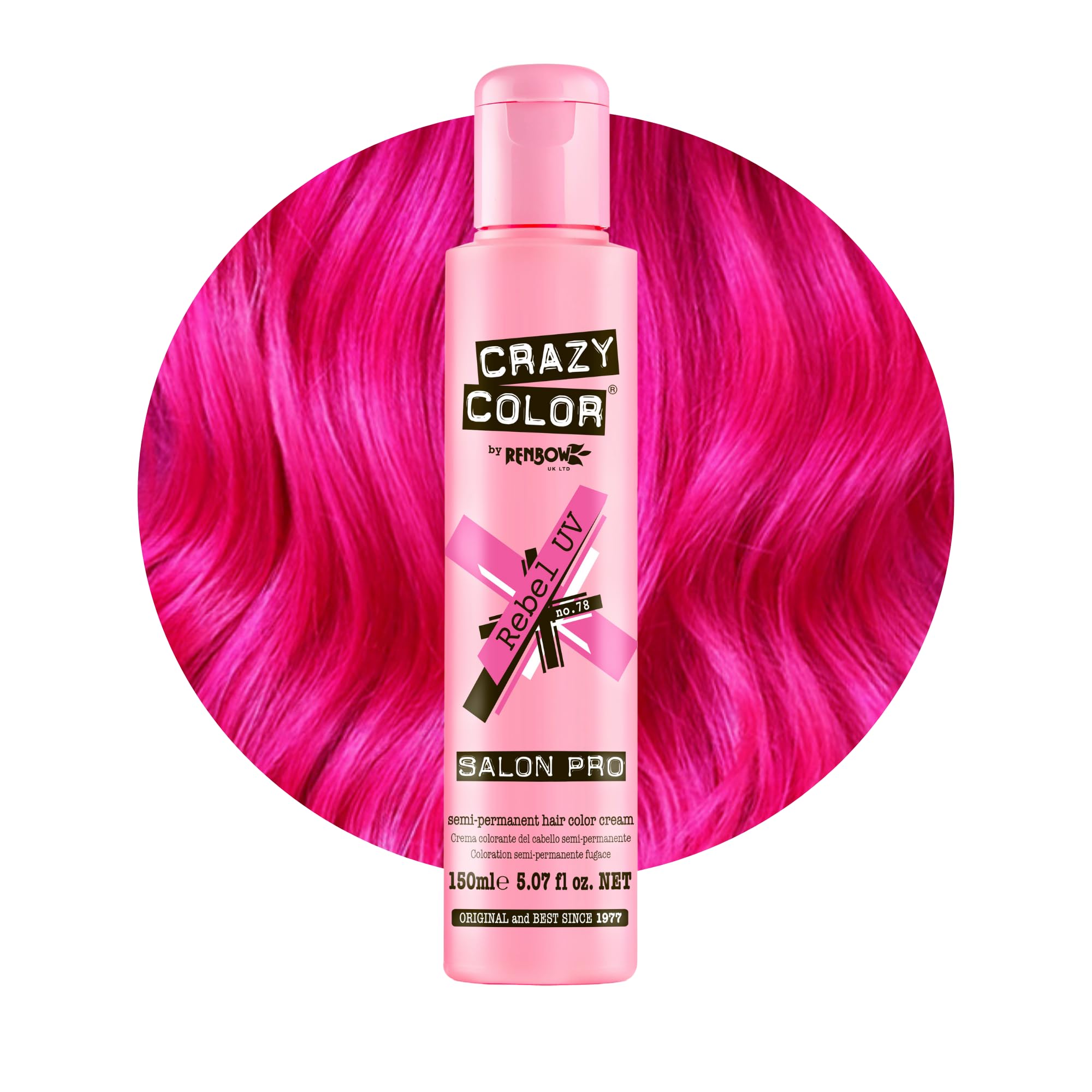 Crazy Color Rebel UV Semi-Permanent Hair Dye. Highly Pigmented Neon Pink Conditioning & Oil Nourishing Vegan Formula | No Bleach or Ammonia | Limited Edition 150ml Size