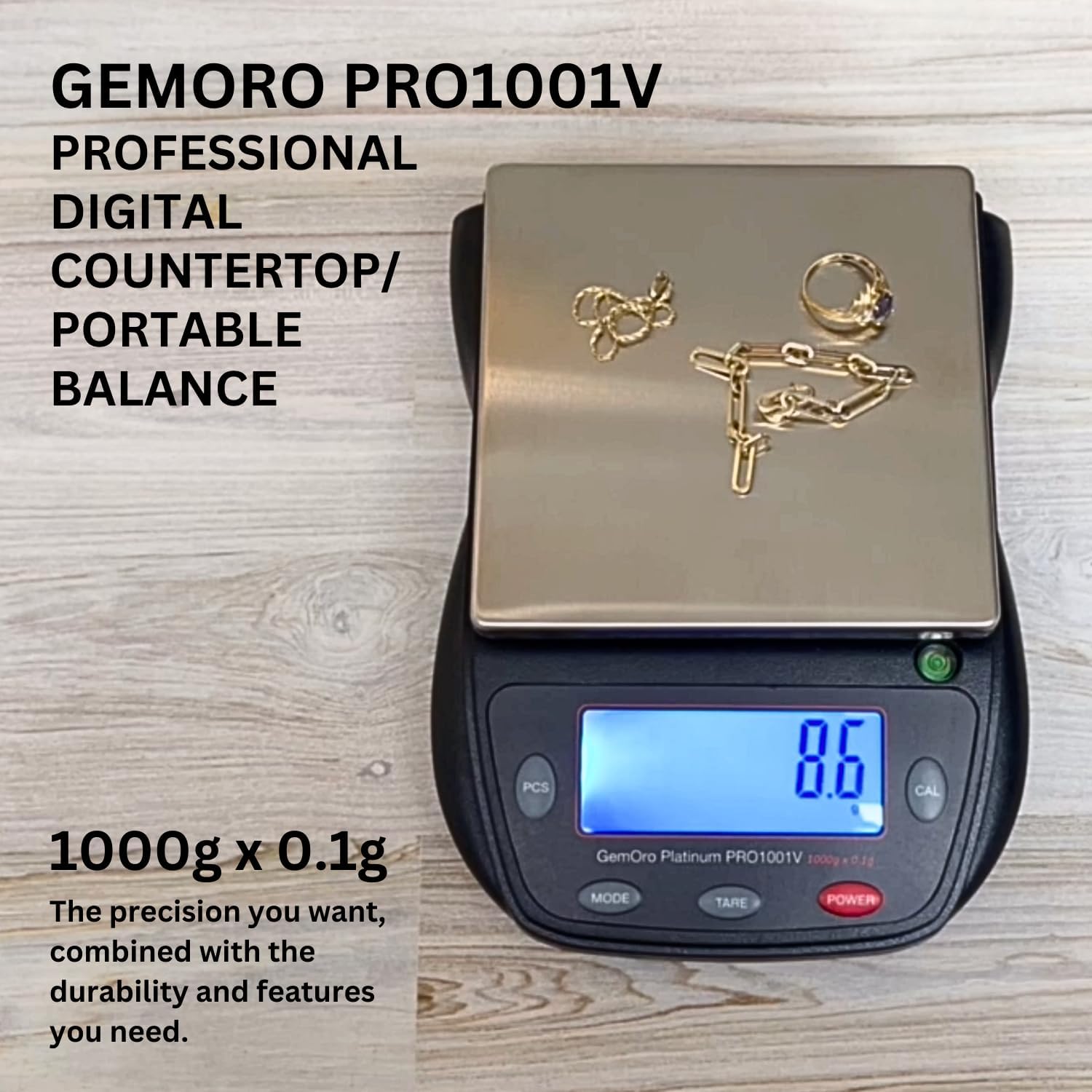 GemOro Platinum PRO1001V | Durable Precise Jewelers Countertop Portable Scale | Digital Precision Tool with Expert Professional Reading & Accuracy 1000g x 0.1g Readability (Black)