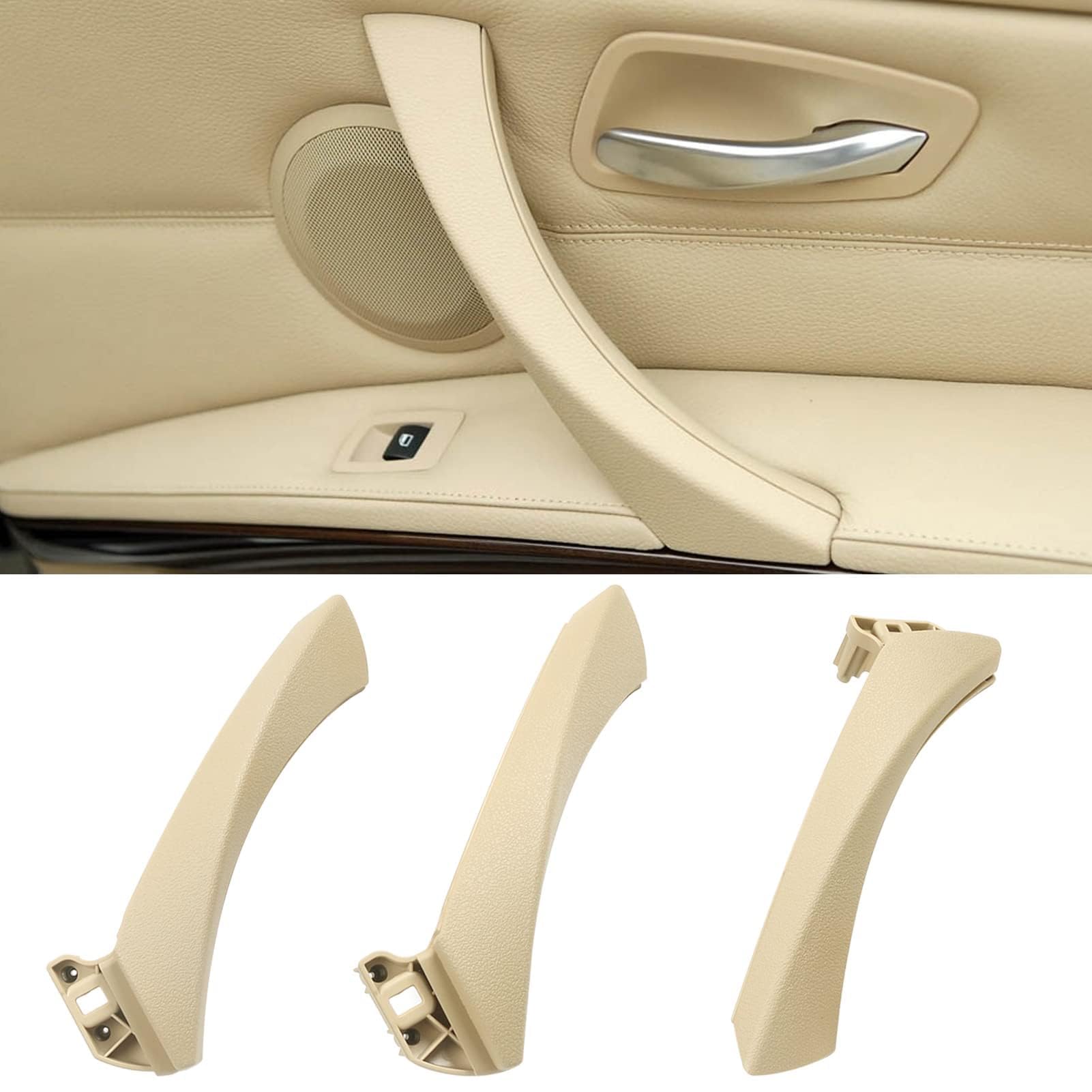 TTCR-II 3 Set Kompatibel mit Türgriff bmw 3er E90 E91 E92 E93 Griff Innen Rechts E90+Türgriff Innen Links E91 Handgriff+Griffverkleidung für 316 318 320 323 325 328 330 335(2005-2011)-Beige