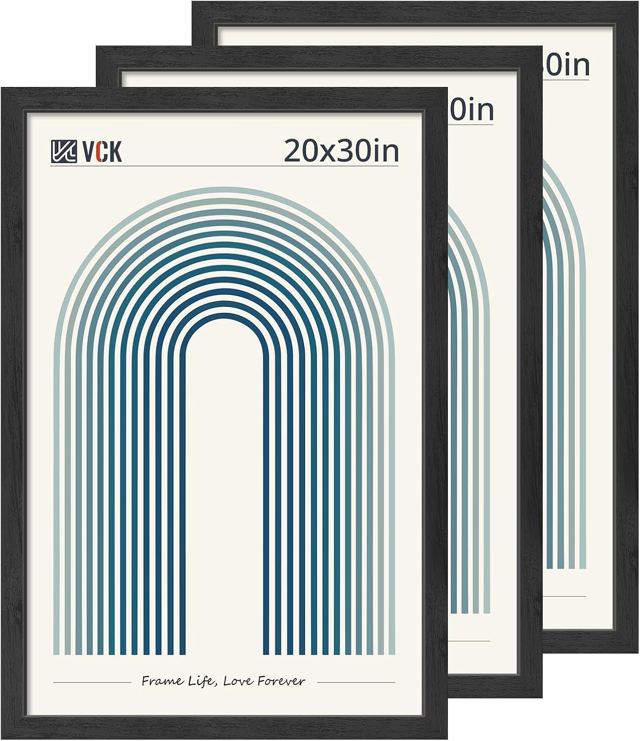 VCK 20x30 Black Poster Frame 3 Pack, Picture Frame with Exclusive Wood Grain, Studio & Home & Gallery Frame, Wall Hanging
