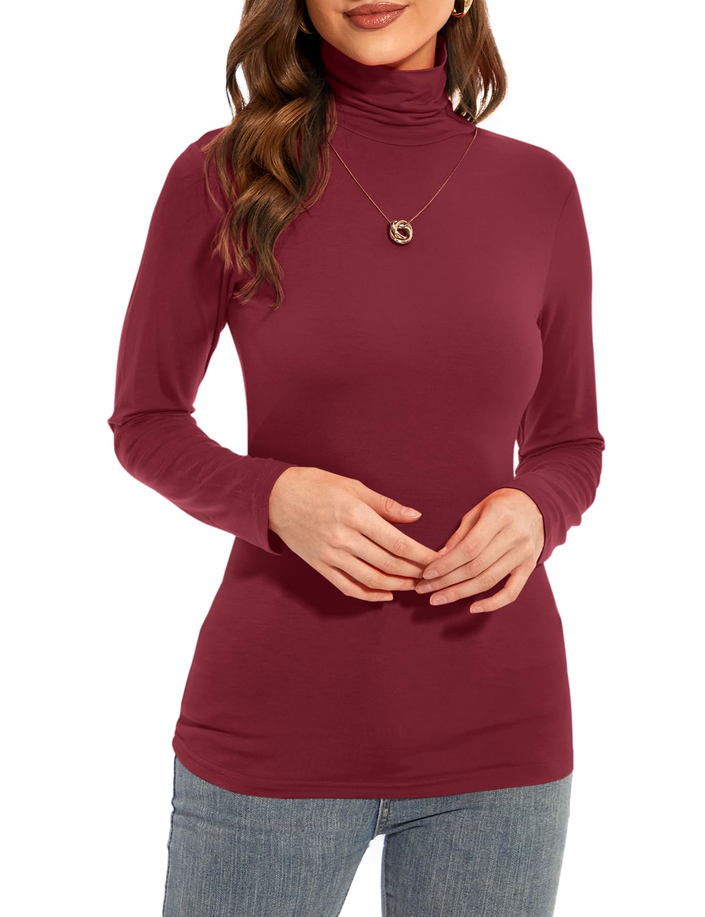 Womens Long Sleeve Turtleneck T-Shirts Casual Lightweight Slim Fit Cozy Base Layer Top