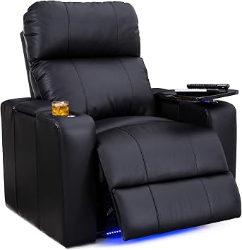 Seatcraft Julius Home Theater Seating Black Row of 2 | Italian Leather, Big & Tall, Powered Headrest, Power Recline, USB-A charging