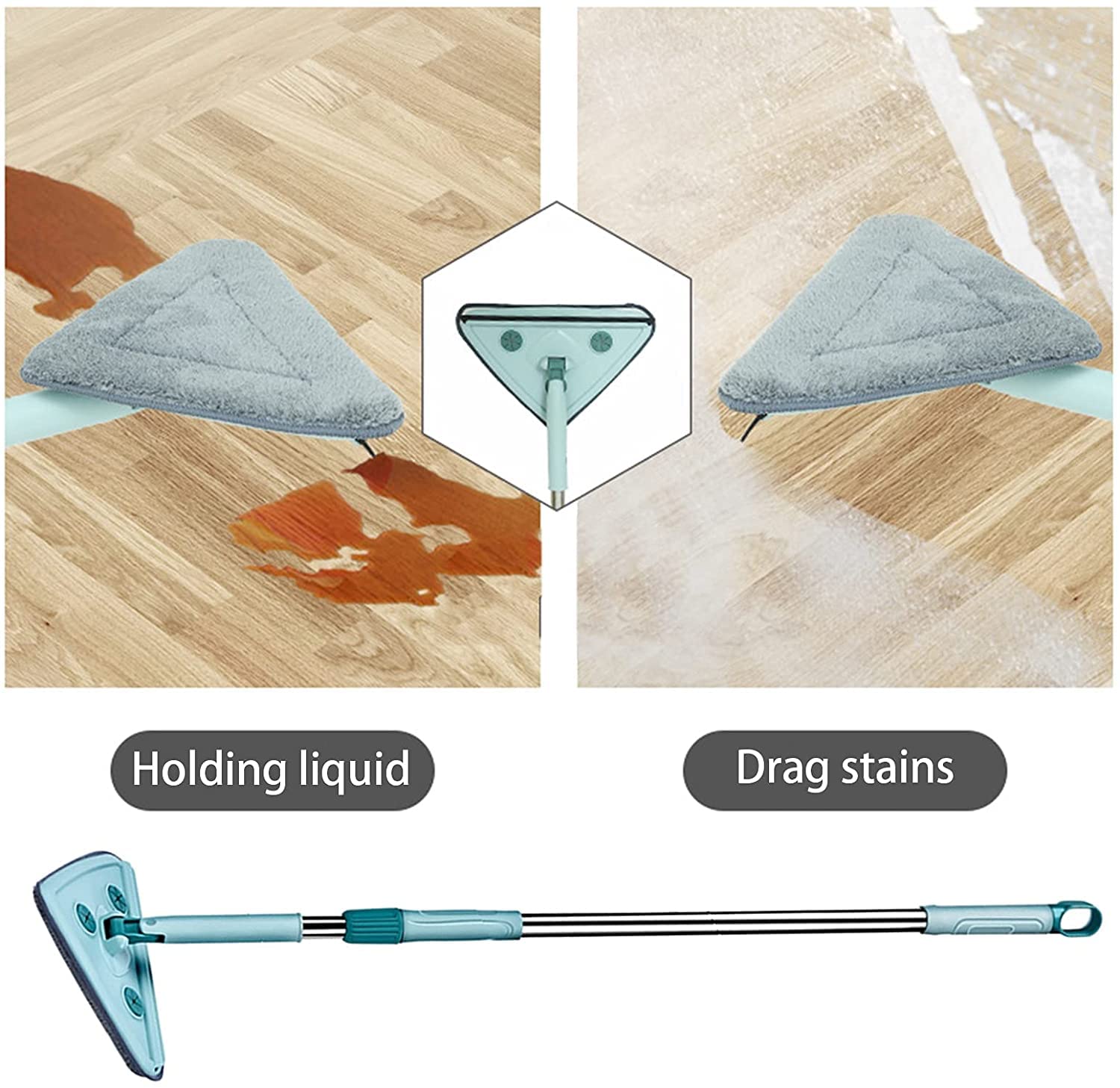 Trapeador húmedo y seco Trapeador de 360° Trapeador multifuncional extensible de microfibra Trapeador de limpieza triangular Giratorio Ajustable Con mango telescópico Con recambios Paño de repuesto