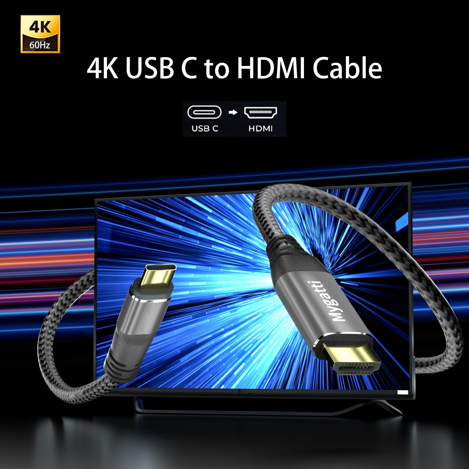 Cavo da USB C a HDMI 4K UHD 7.5 metri,compatibile con Thunderbolt 4/3,con adattatore HDMI ad angolo di 90 gradi e 270 gradi,compatibile con iPhone 15/16/17,MacBook,iPad