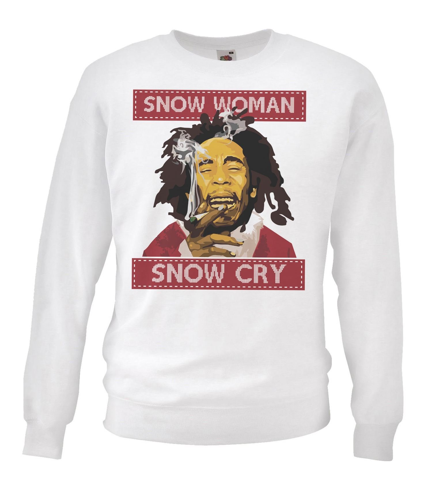 Go-Tshirts Adults Snow Woman Snow Cry Marley Rasta Raggae Music Legend Festive White Christmas Jumper [S]