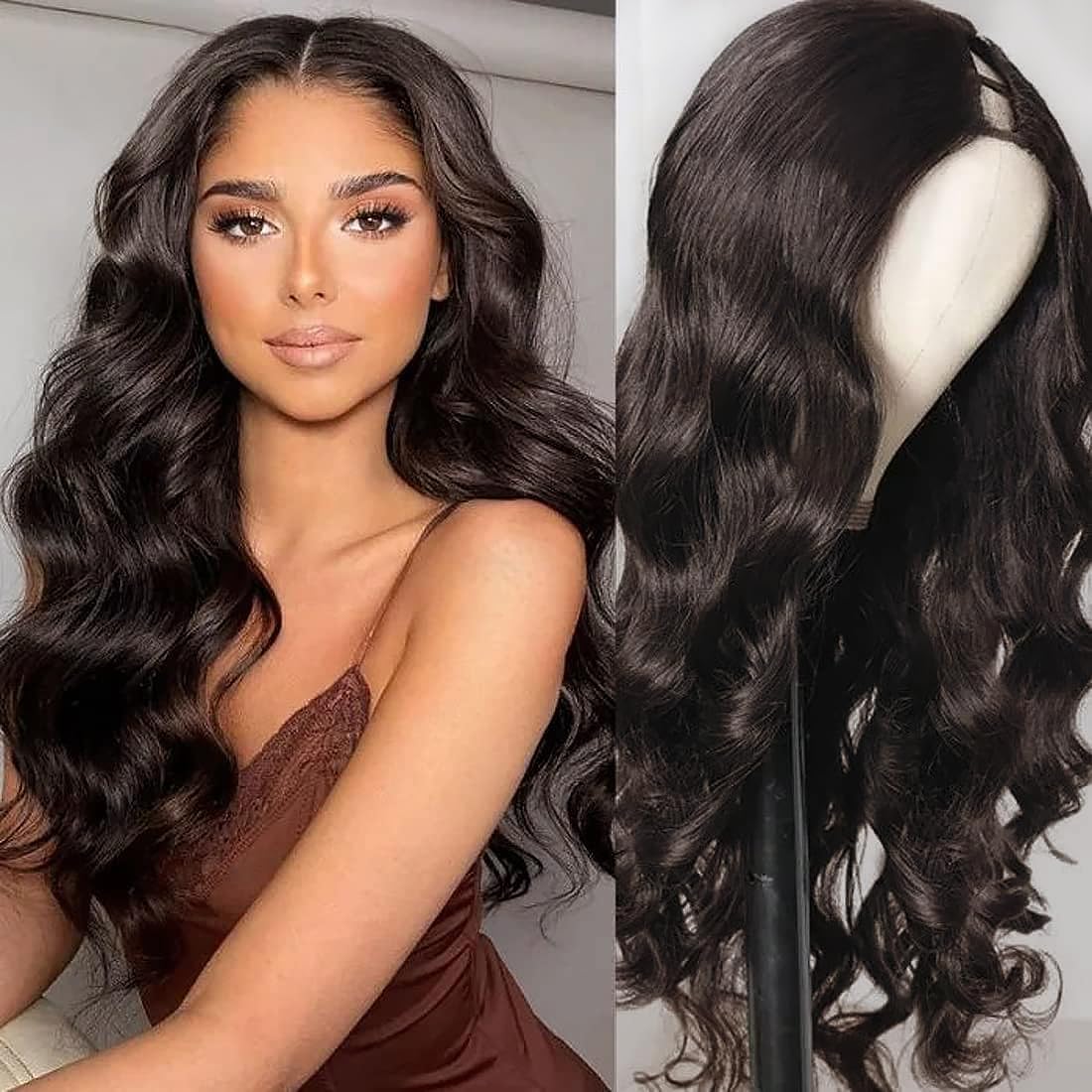 Emistar Wavy V Part Wig Wear And Go Glueless Upgrade U Part Wig Body Wave Natural Black Synthtic Hair Soft As Human Hair Half Wigs For Black Women