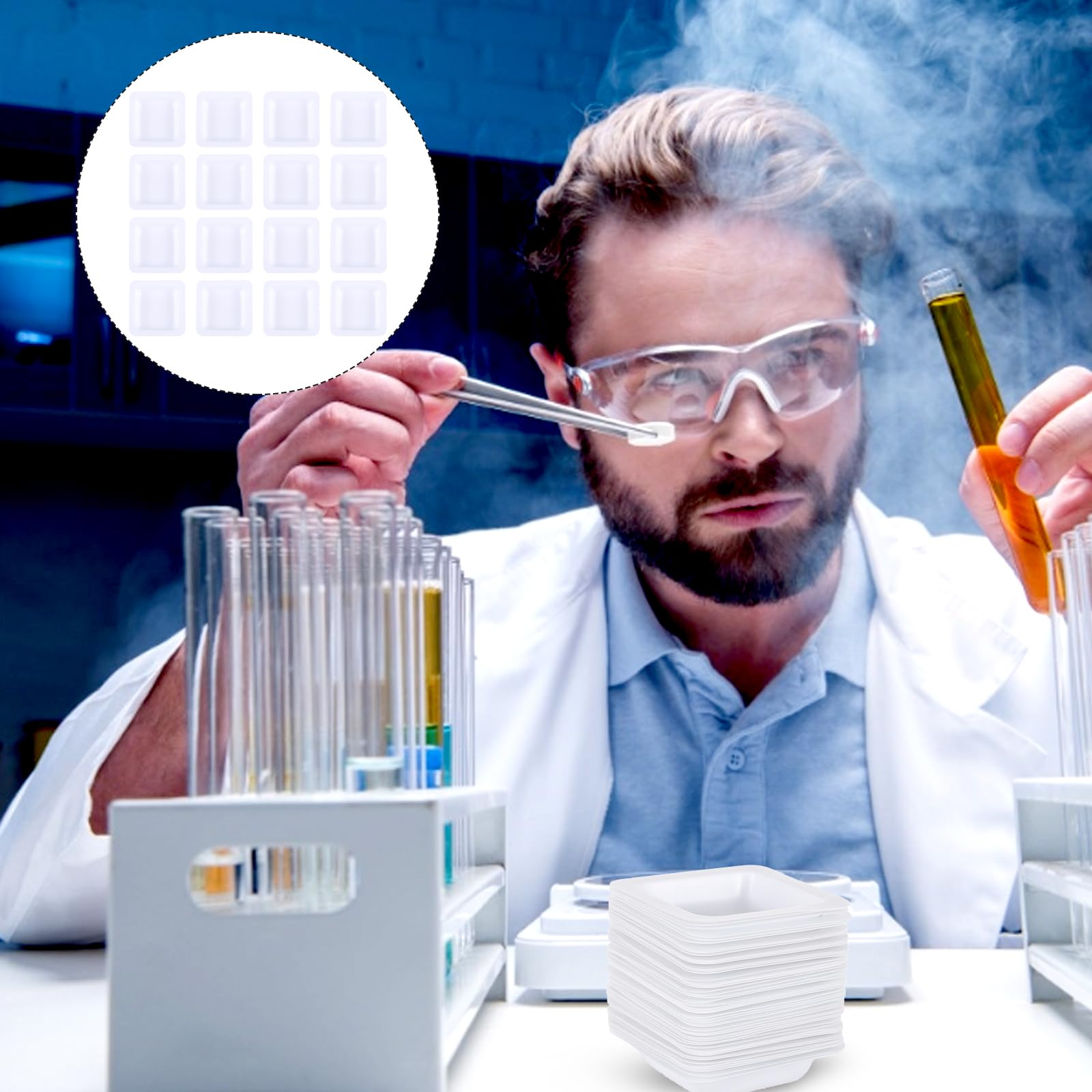 ULTECHNOVO Pesatura Barca Professionale Bilancia da Laboratorio Quadrato Piatto Barca Polveri Liquidi Mescolando Vassoio Pesatura per Casa Negozio 7 ml, 50 pz