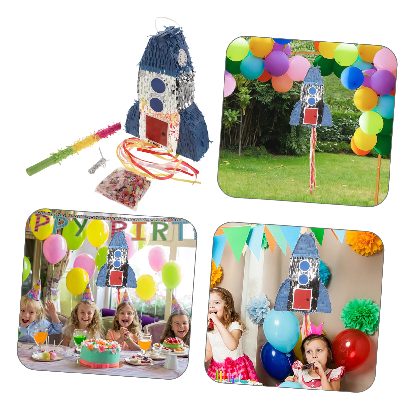 FRCOLOR Piñata Cohete Cumpleaños Infantil Diseño Único con Dulces y Juguetes Sorpresa para Fiestas Temáticas Astronauta Divertidos para Niñas