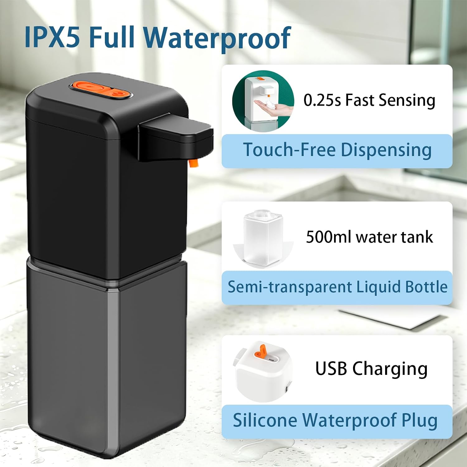 Automatic Soap Dispenser Touchless, 16.9oz/500ML Foam Soap Dispenser, Black image 5