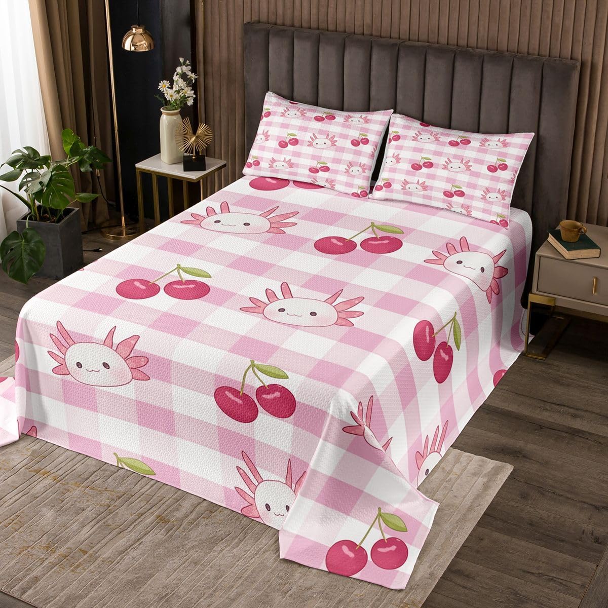 Homewish Pink Bowknot Bedspread Twin Size,Polka Dots Bedding Sets 2Pcs for Kids Girls Boys Room Decor,Bow Tie Knot Print Comforter Set Sweet Princess Style Quilt Coverlet,1 Pillowcase