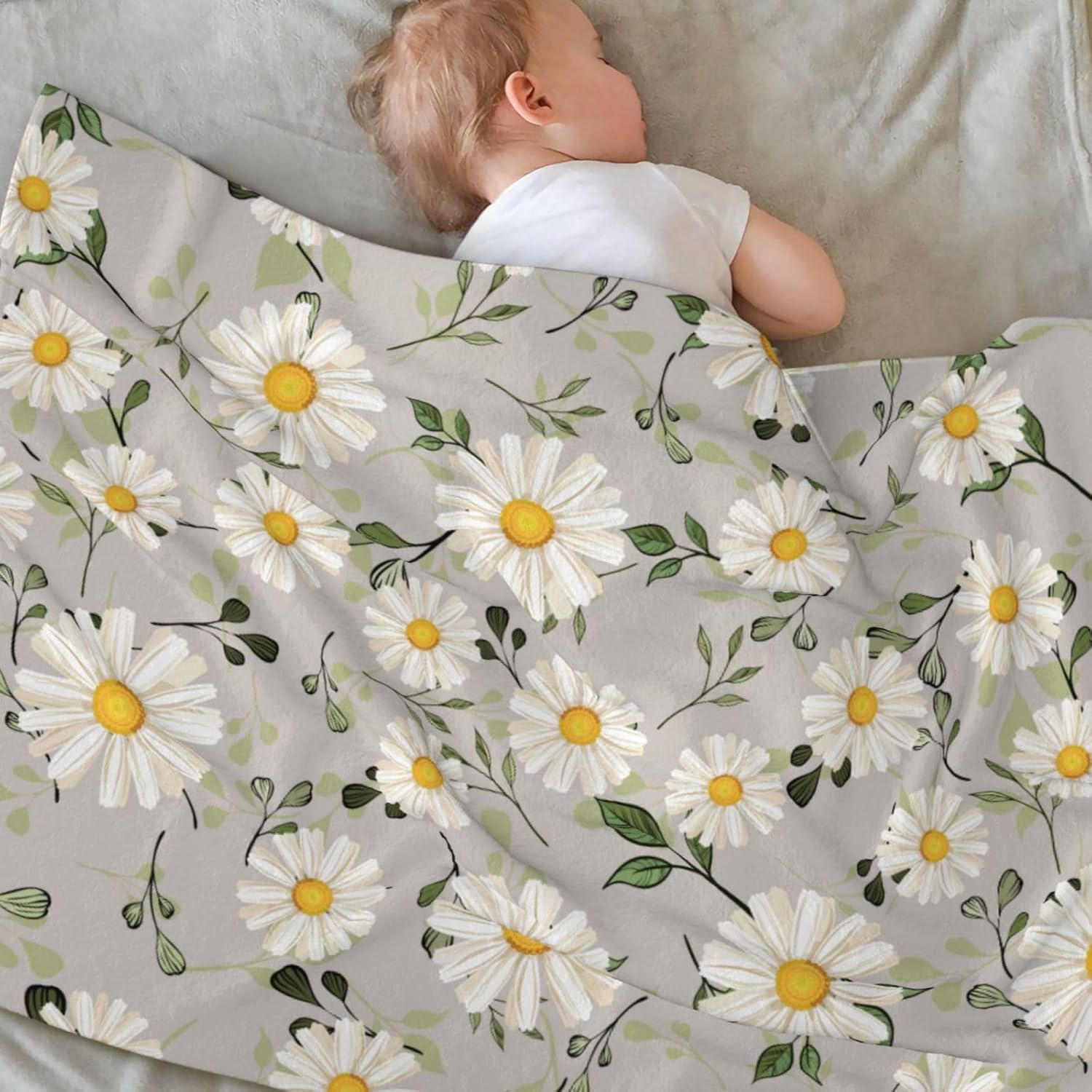 White Daisies Flower Fleece Throw Blanket Ultra Soft Cozy Decorative Flannel Blanket for Home Bed Couch Chair Travel 40x30in - Image 5