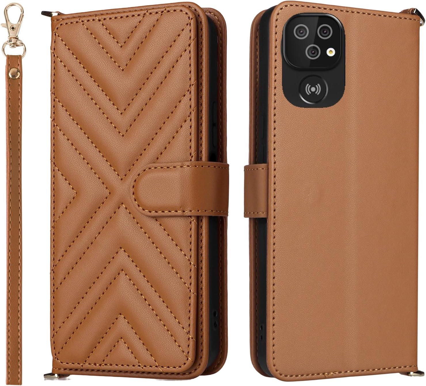 Flip Cover Compatible with Doro 8100,Compatible with Doro 8200 Wrist Strap Lanyard【PU Leather+Shell】 Dual Wallet【6 Card Slots】 Kickstand Brown