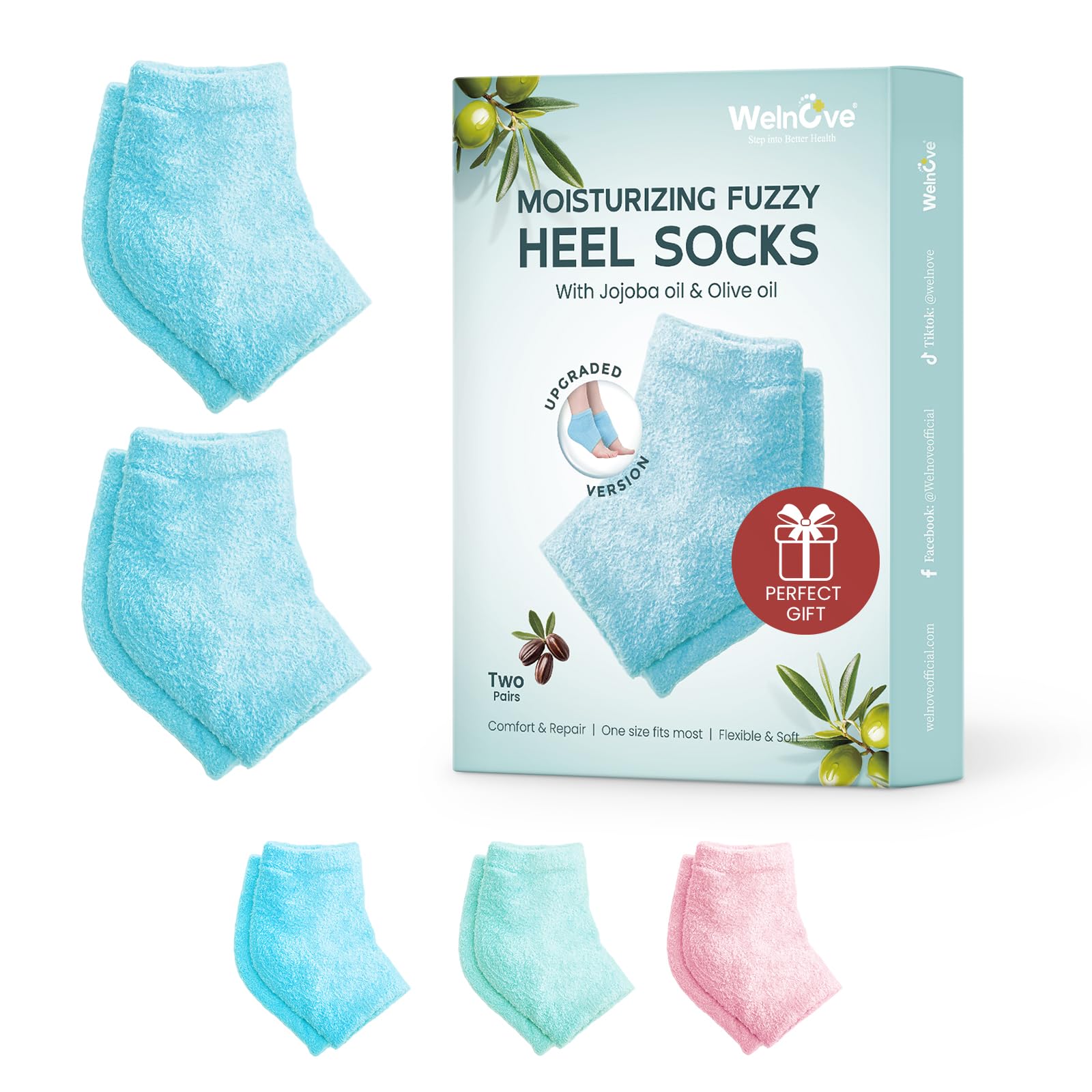 Welnove Moisturizing Heel Socks for Cracked Feet, 2 Pairs Foot Care Moisture Toeless Socks Heel Protectors,Blue Blue 2 Pairs