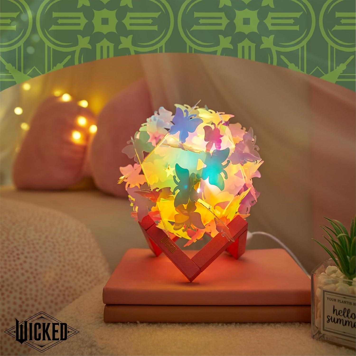 Wicked The Movie 3D Iridescent Butterfly Accent Lamp and Tabletop Night Light with Wood Base