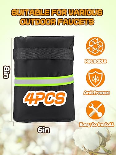 Miniatura 6 de 4 fundas para grifo de exterior para invierno, 8 x 6 pulgadas, tira reflectante, cubierta de tubería gruesa, para manguera, anticongelante,