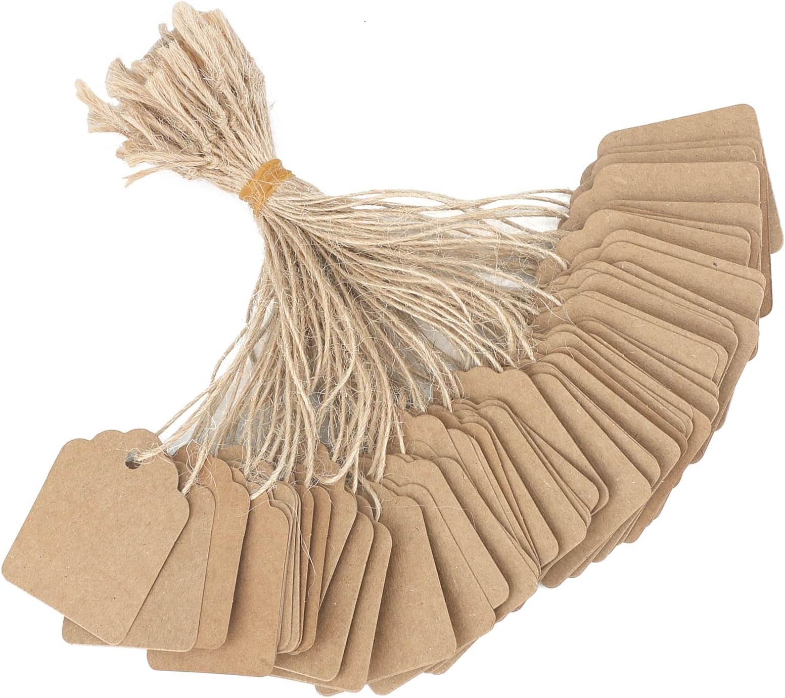 joycraft 500Pcs Price Tags with String Attached, 1.4x1.8 in Kraft Paper Hangtags, Price Display Tags, Brown Writable Lables for Product, Jewelry, Clothing