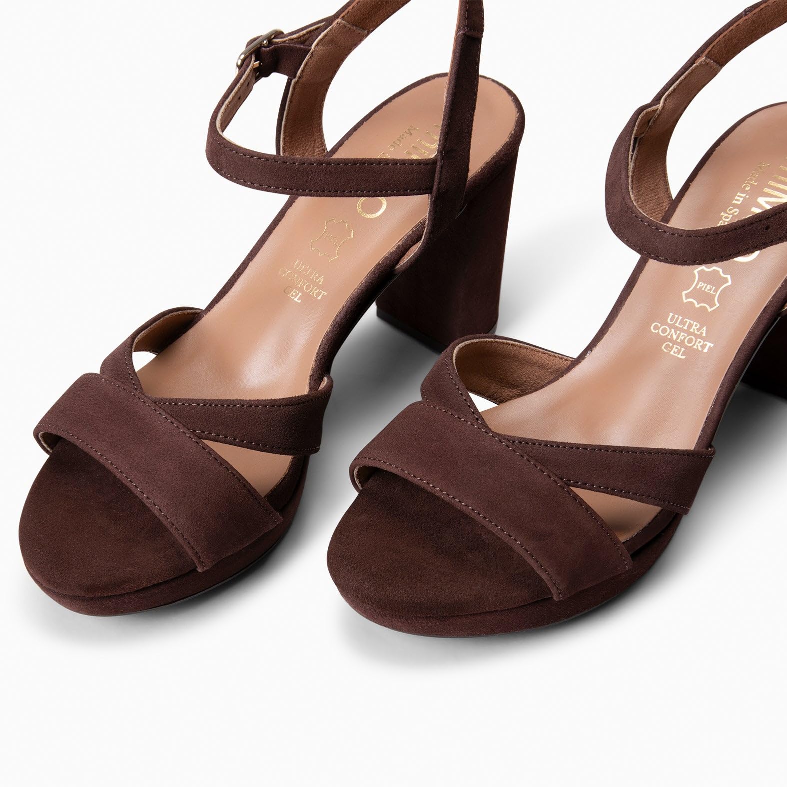 miMaO. Sandalias de Fiesta Cómodas en Piel con tacón y Plataforma. con Plantilla de Gel. Diseñado y Fabricado en España