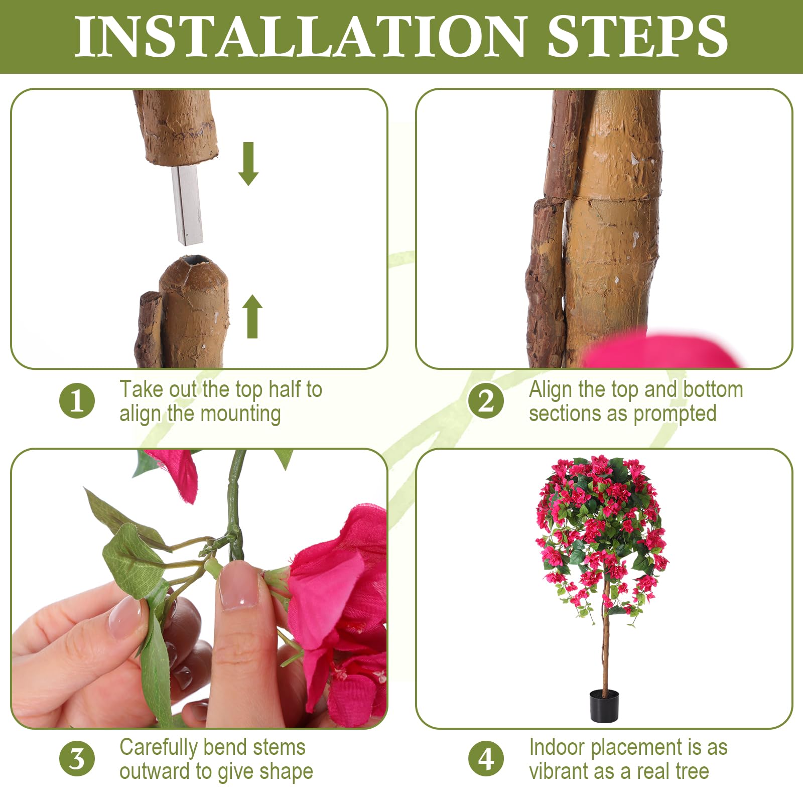 Giegxin Lot de 2 bougainvilliers artificiels de 1,8 m avec fleurs dans un pot en plastique - Grand arbre à fleurs artificielles pour extérieur, intérieur, décoration de bureau