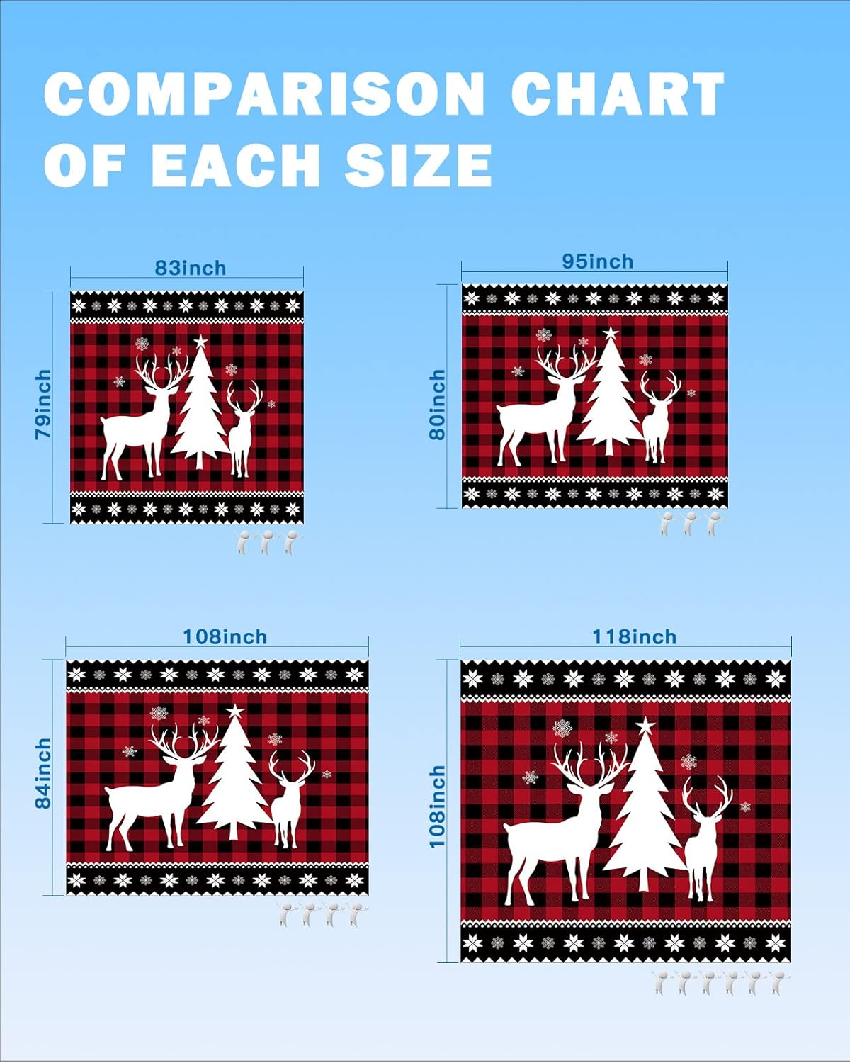 Christmas Elk and Tree Beach Blanket Waterproof Sandproof Outdoor Picnic Mat 108"x84" Red Grid with Snowflakes Lightweight Large Beaach Blankets with 4 Stake & 4 Corner Pockets