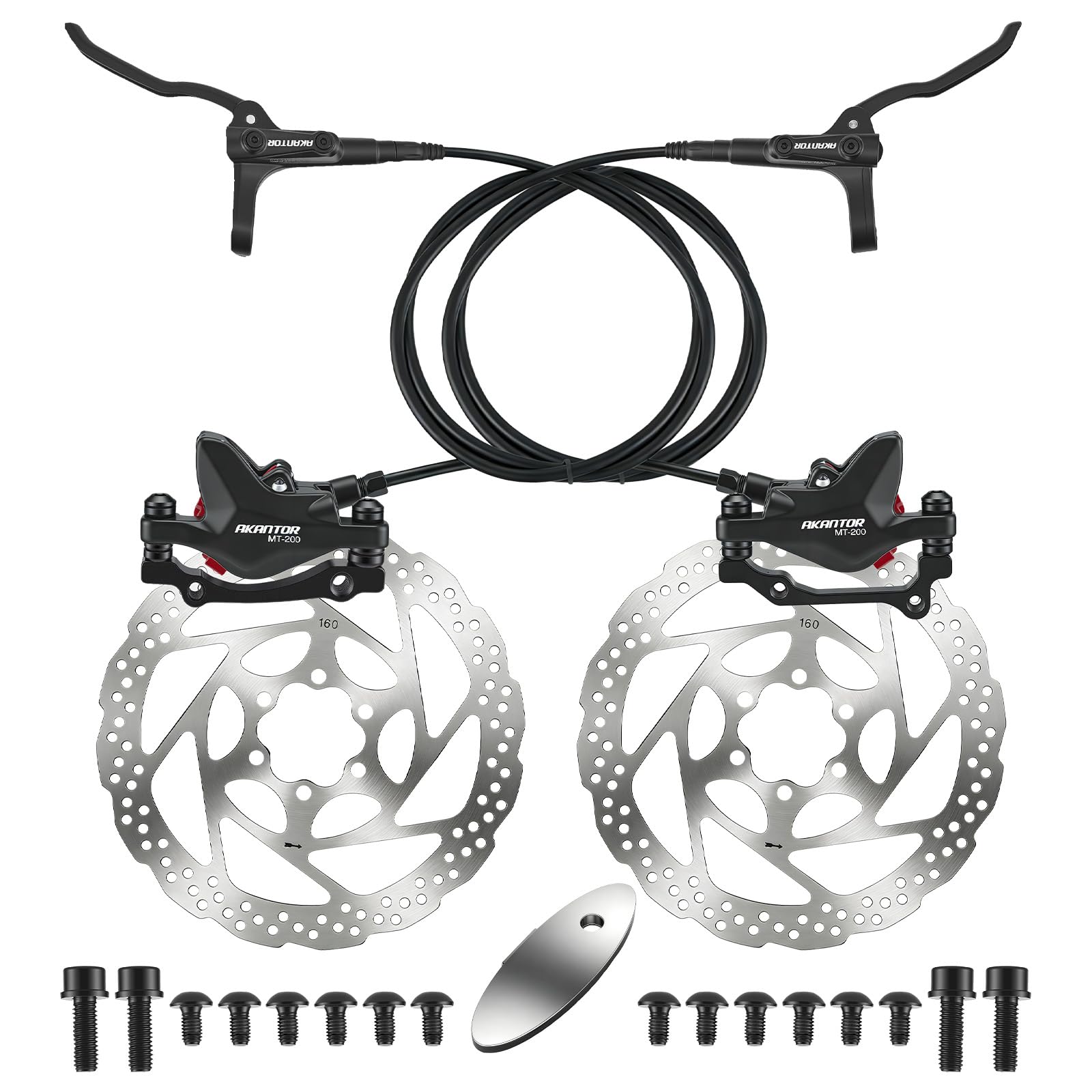 MTB Disc Brake Set, Hydraulic Disc Brake Kit with 160mm Rotors, Left Front 850mm & Right Rear 1450mm, Aluminum Oil Pressure Calipers Levers for Mountain Bike E-Bike Fat Bike Road Bike