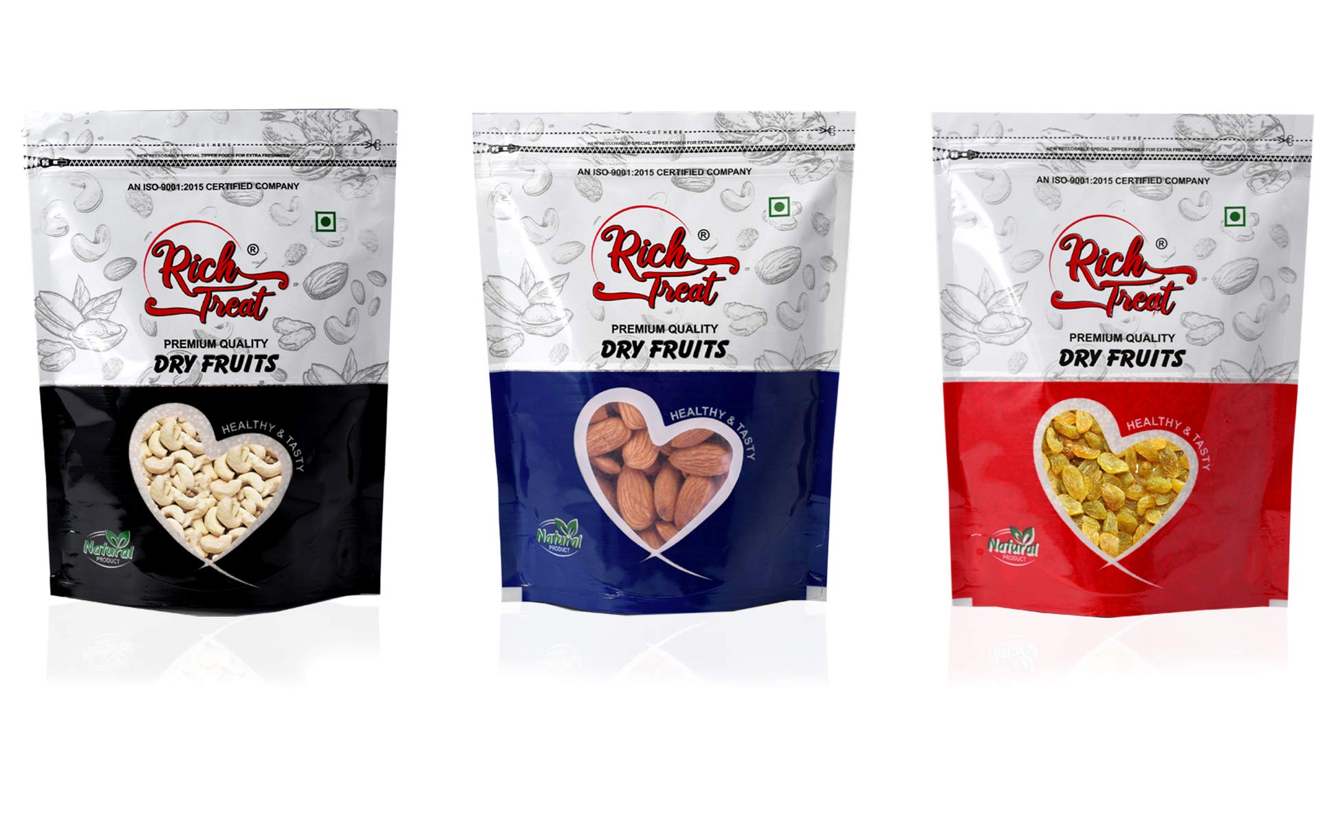 Dry Fruits Seeds Nuts Combo Pack with Almonds Badam Cashew/Kaju & Raisins Kishmish Pack of 3, 100g Each