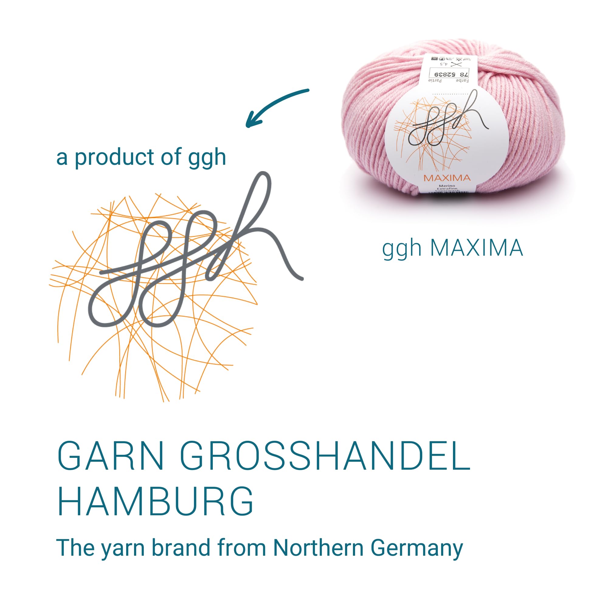 ggh Maxima Box 6 x 50 g (Totale 300 g) Lana Merino Extra fine e Lavabile in Lavatrice Spessore Ferri 4 5 Colori 078 Rosa Cipria